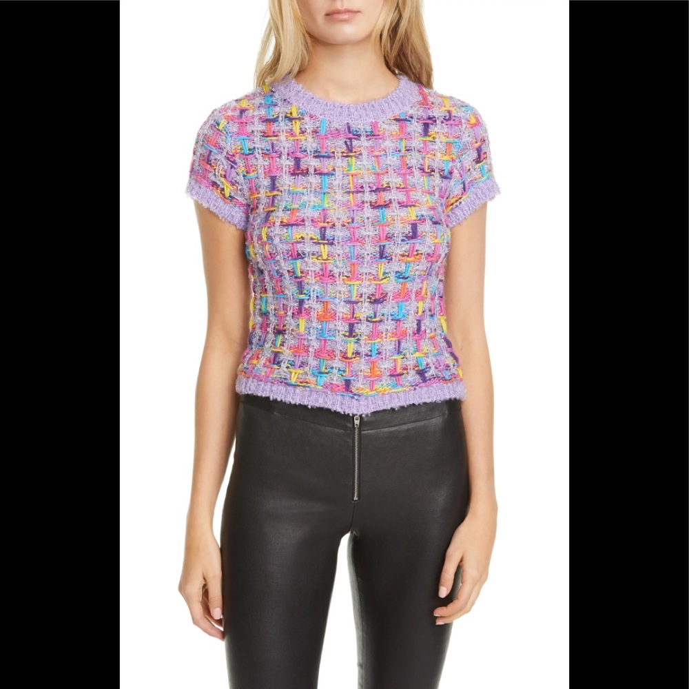 Alice + Olivia Ciara Wool Blended Textured Short Sleeve Crop NWT